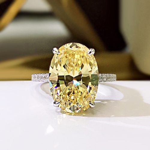 Longlong gold S925 silver high carbon drill Oval 9*13 Yellow Diamond White Diamond pink diamond simple European and American Raydion cutting ring
