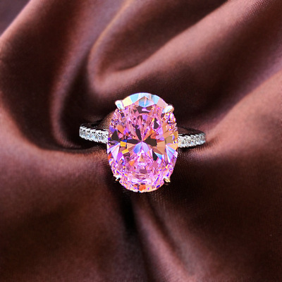 Longlong gold S925 silver high carbon drill Oval 9*13 Yellow Diamond White Diamond pink diamond simple European and American Raydion cutting ring
