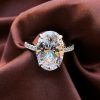Longlong gold S925 silver high carbon drill Oval 9*13 Yellow Diamond White Diamond pink diamond simple European and American Raydion cutting ring