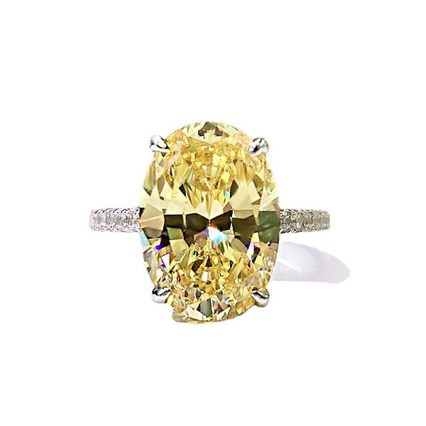 Longlong gold S925 silver high carbon drill Oval 9*13 Yellow Diamond White Diamond pink diamond simple European and American Raydion cutting ring
