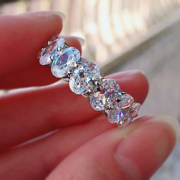 S925 silver simulation row Diamond ring pigeon egg goose egg female emerald car flower cutting European and American cross-border European and American fashion