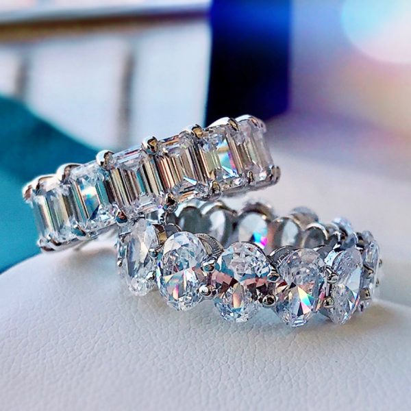 S925 silver simulation row Diamond ring pigeon egg goose egg female emerald car flower cutting European and American cross-border European and American fashion