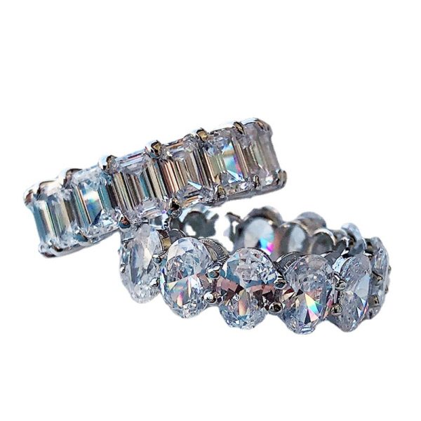 S925 silver simulation row Diamond ring pigeon egg goose egg female emerald car flower cutting European and American cross-border European and American fashion
