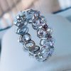 S925 silver simulation row Diamond ring pigeon egg goose egg female emerald car flower cutting European and American cross-border European and American fashion
