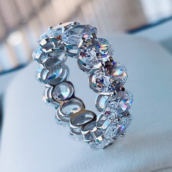 S925 silver simulation row Diamond ring pigeon egg goose egg female emerald car flower cutting European and American cross-border European and American fashion