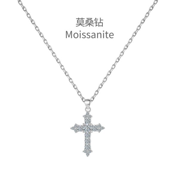 [Moissanite] 925 Sterling Silver Cross Necklace