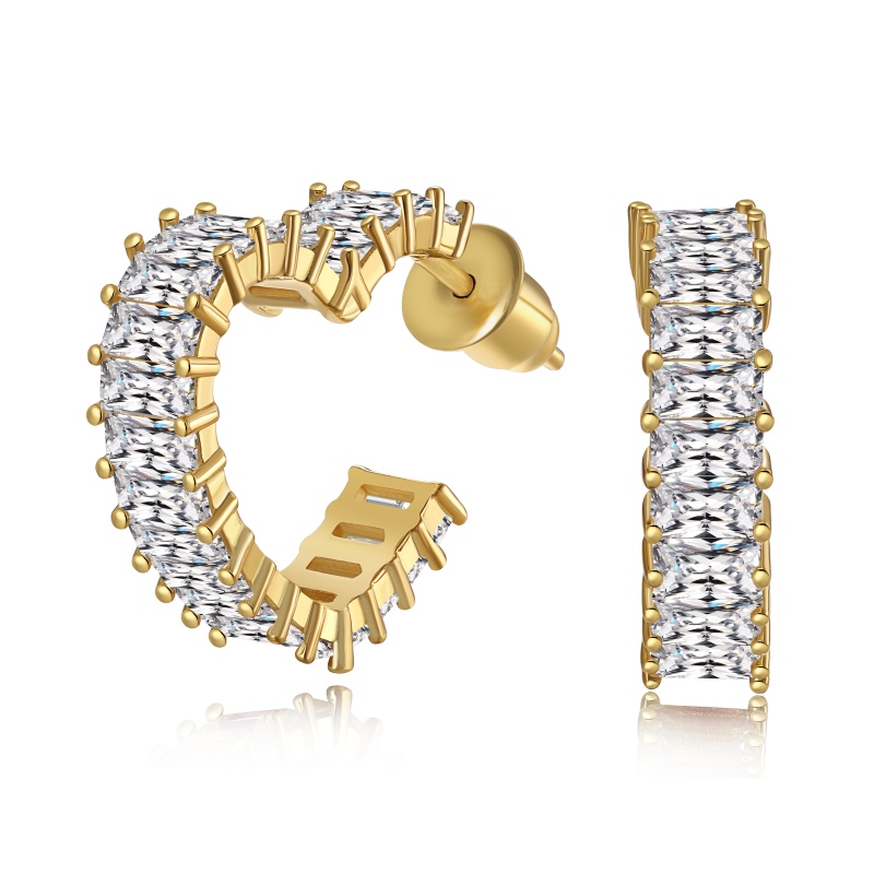925 Sterling Silver 18K Gold Plated Cubic Zirconia Earrings - Image 3