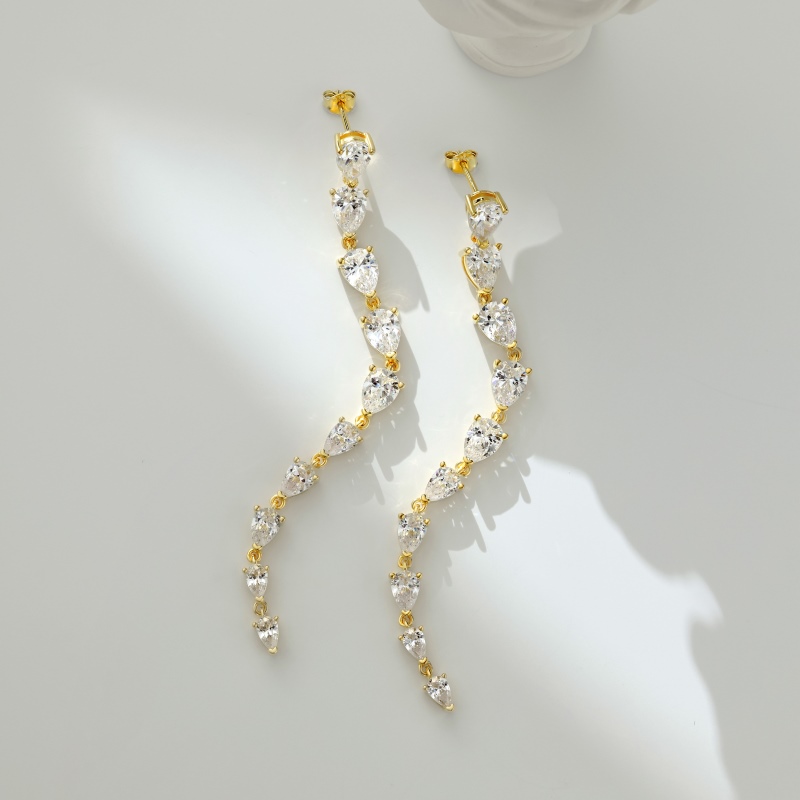 925 Sterling Silver 18K Gold Plated Cubic Zirconia Earrings - Image 3