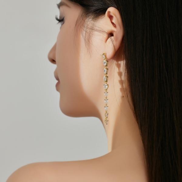 925 Sterling Silver 18K Gold Plated Cubic Zirconia Earrings - Image 4