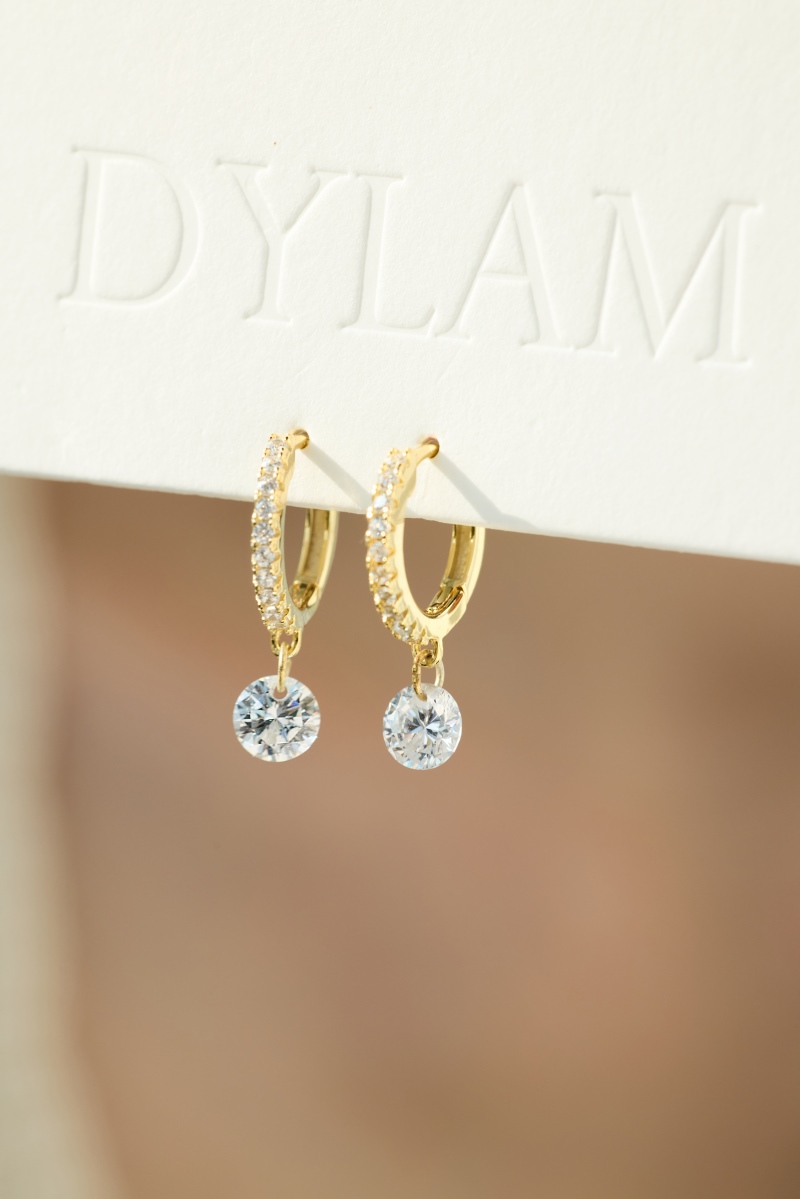 925 Sterling Silver 14K Gold Plated Cubic Zirconia Earrings - Image 2