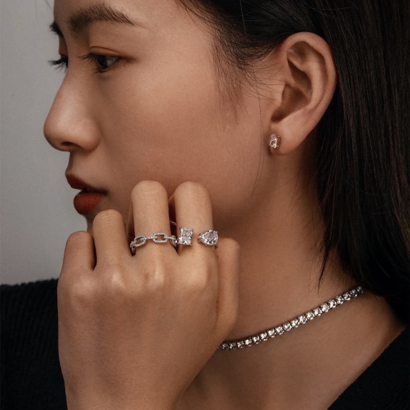 925 Sterling Silver Pear and Rectangular Cut Ring