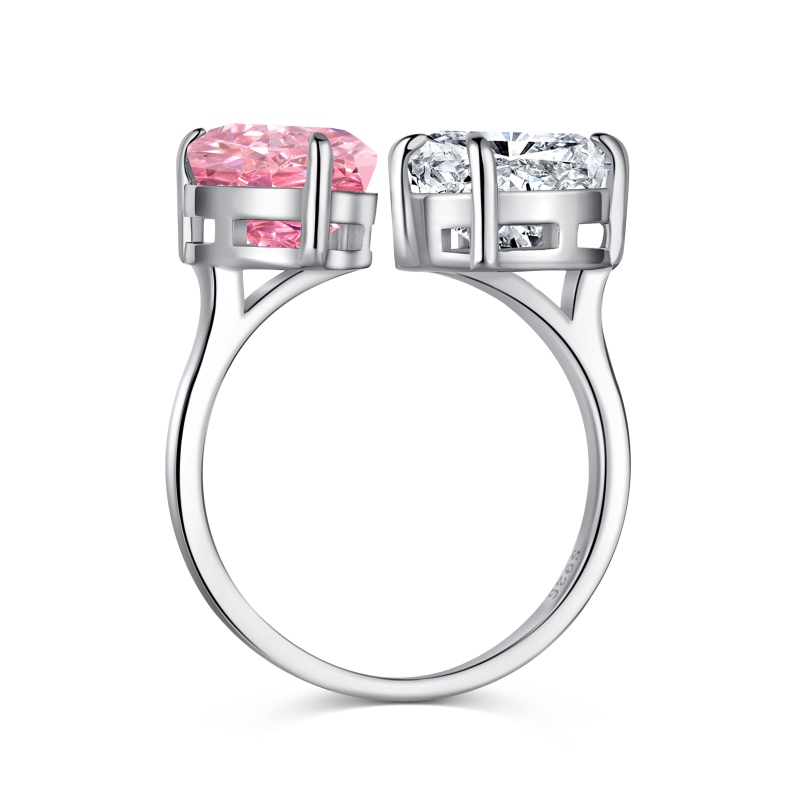 925 Sterling Silver 8A High Carbon Diamond Heart and Pear Cut Ring - Image 3