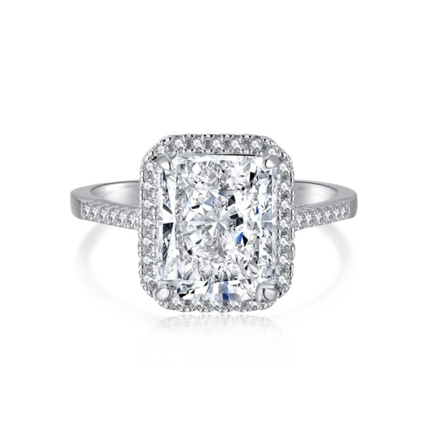 925 Sterling Silver 8A High Carbon Diamond Rectangular Cut Ring