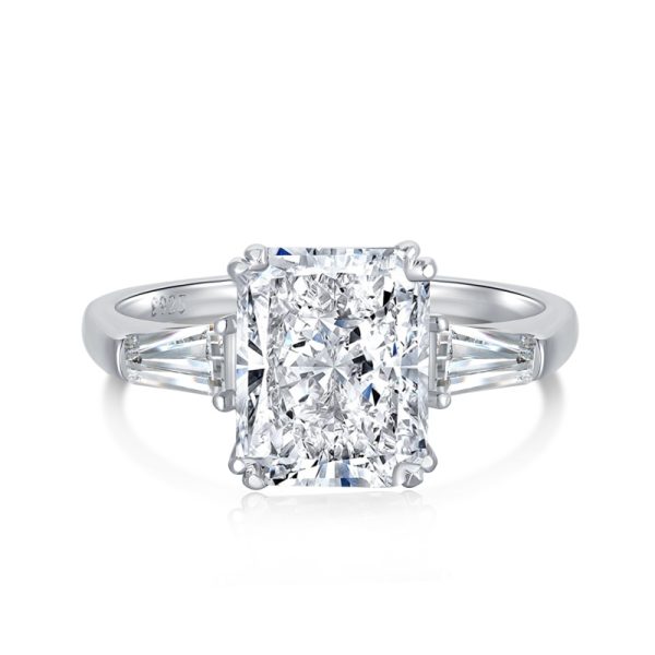 925 Sterling Silver High Carbon Diamond Rectangle Cut Ring