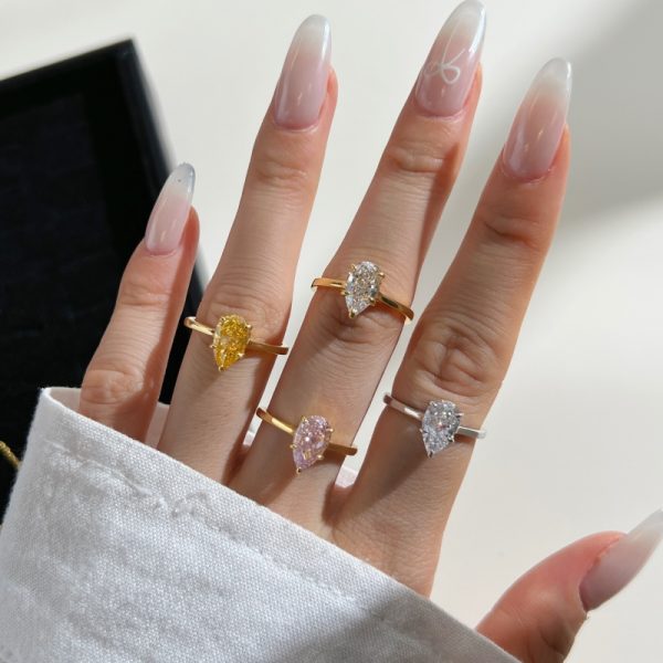 925 Sterling Silver 18K Gold Plated Zirconia Pear Cut Ring
