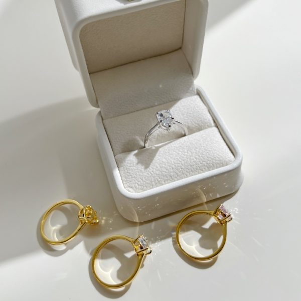 925 Sterling Silver 18K Gold Plated Cubic Zirconia Pear Cut Ring