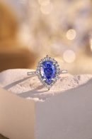 925 Sterling Silver Tanzanite Pear Cut Ring