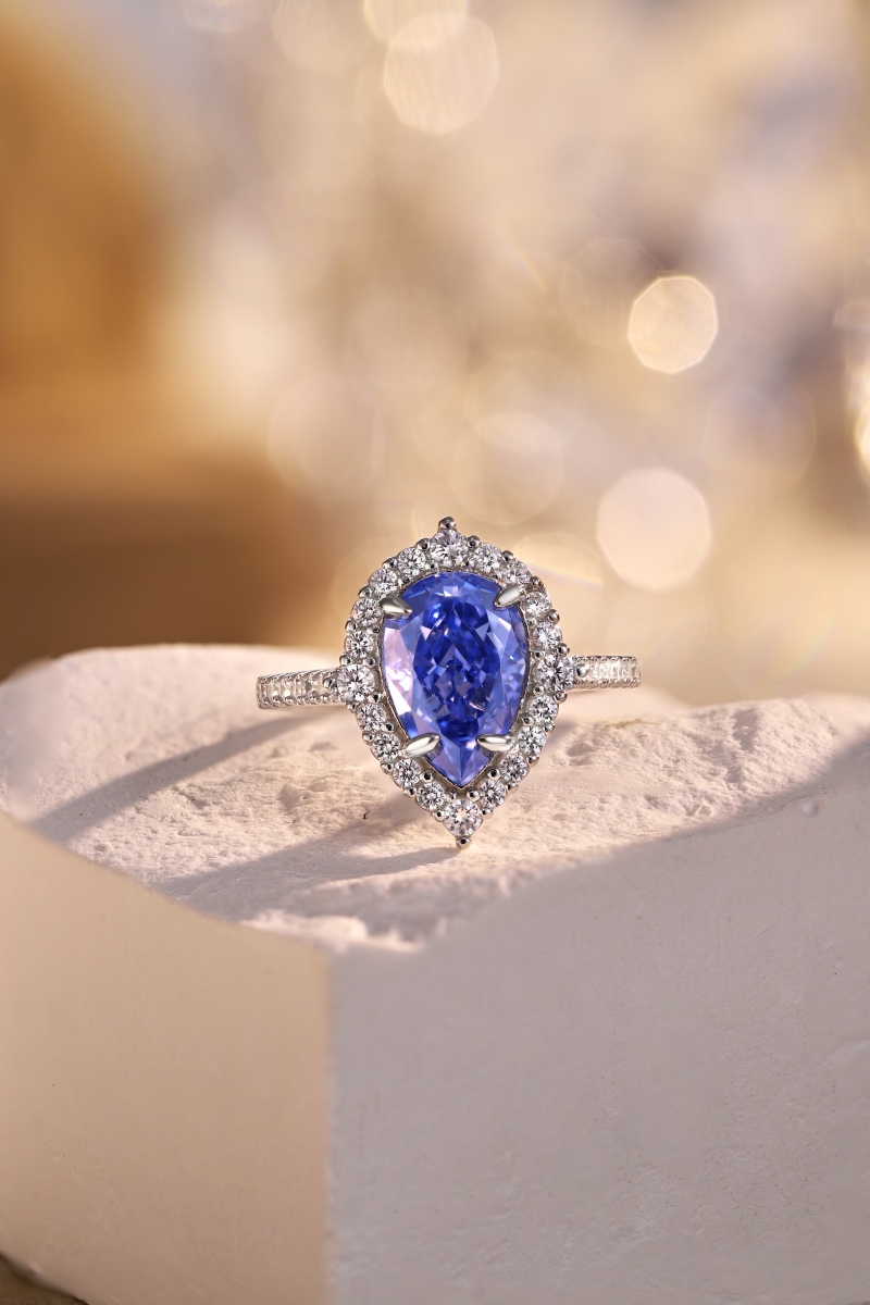 925 Sterling Silver Tanzanite Pear Cut Ring