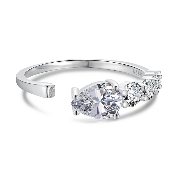 925 Sterling Silver Cubic Zirconia Pear Cut Ring - Image 4