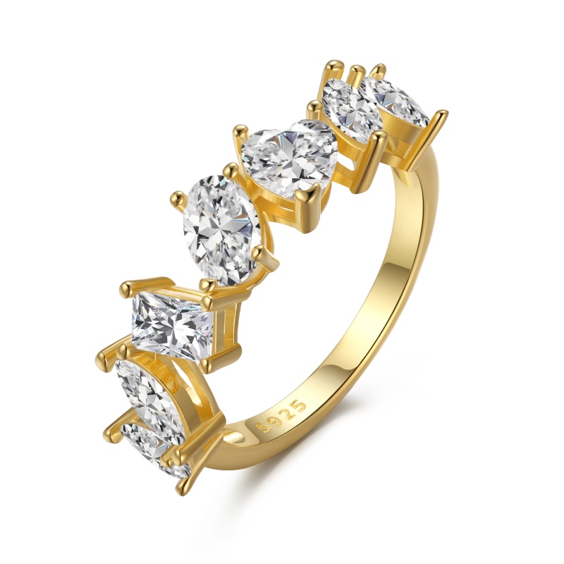 925 Sterling Silver 18K Gold Plated Geometric Ring - Image 3