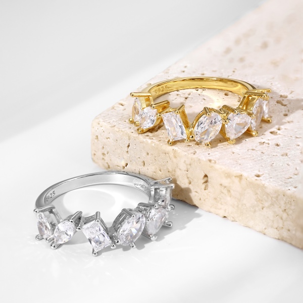 925 Sterling Silver 18K Gold Plated Geometric Ring - Image 4