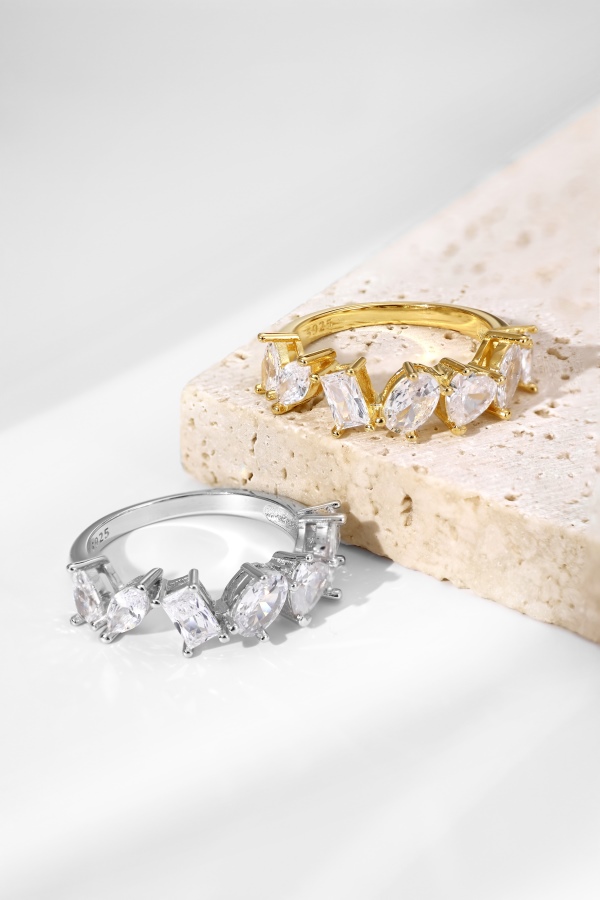 925 Sterling Silver 18K Gold Plated Geometric Ring - Image 5
