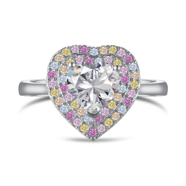 925 Sterling Silver Heart Shaped Colorful Cubic Zirconia Ring