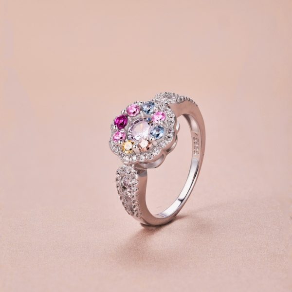925 Sterling Silver Colorful Cubic Zirconia Ring