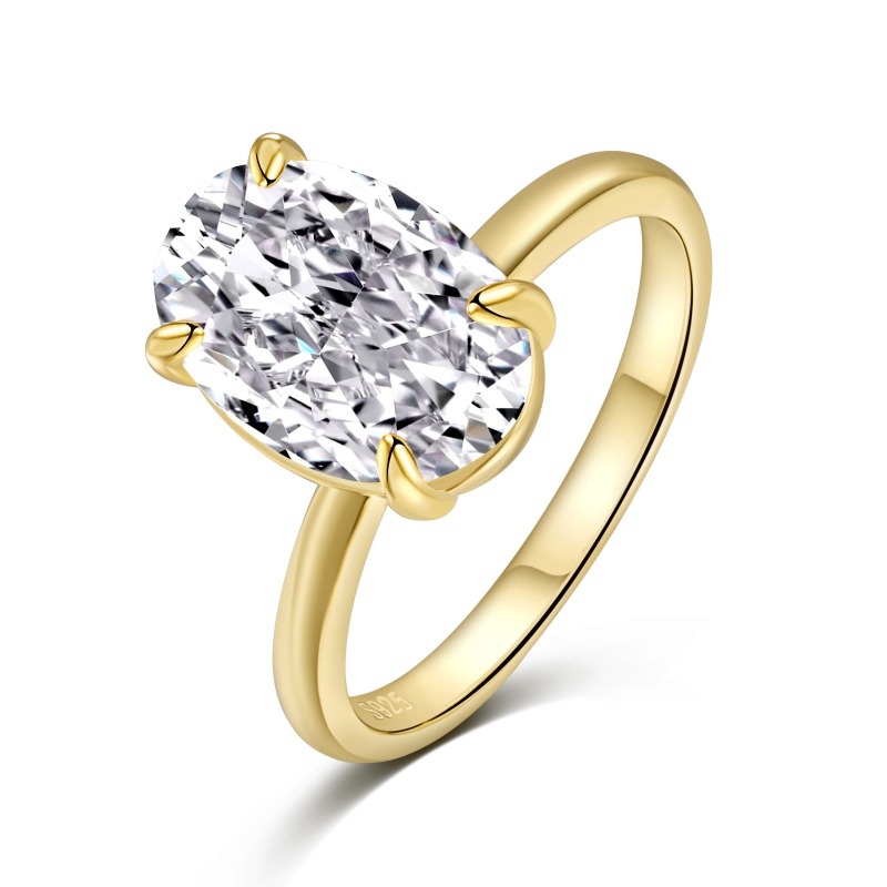 925 Sterling Silver 14K Gold Plated Cubic Zirconia Ring
