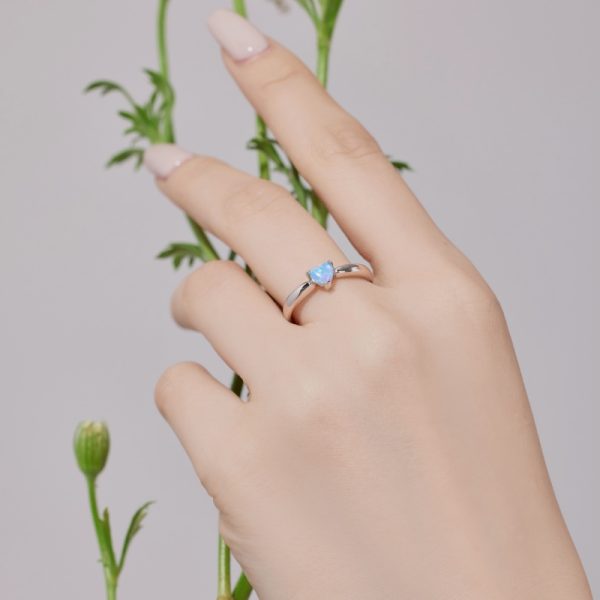 925 Sterling Silver Synthetic Opal Heart Ring