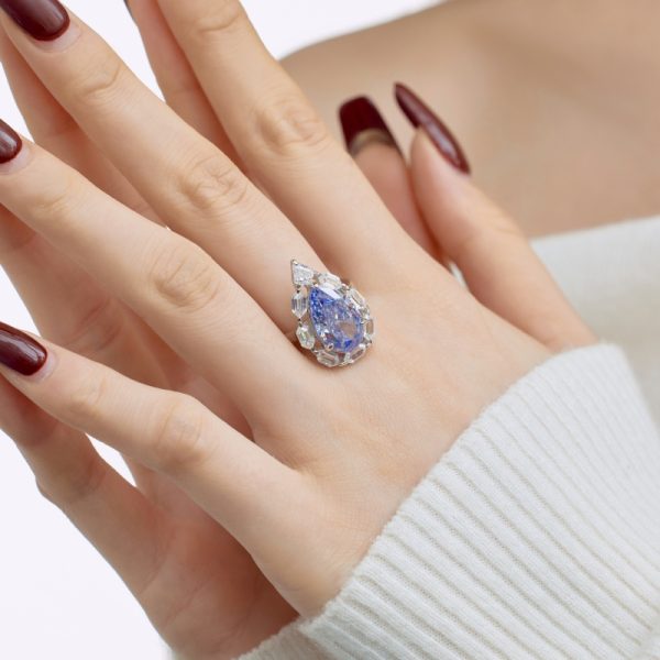 925 Sterling Silver 8A Pear Cut Ring
