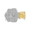 925 Sterling Silver Yellow Fat Square Ice Flower Cut Ring