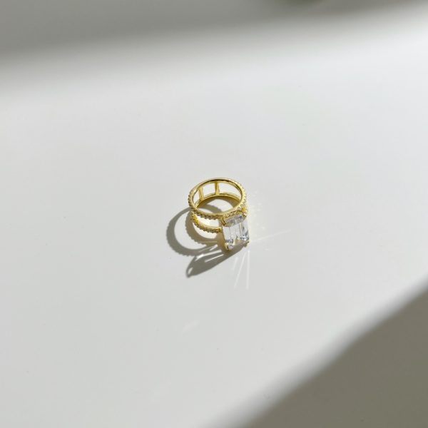 925 Sterling Silver 18K Gold Plated Cubic Zirconia Ring