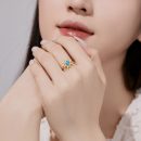 925 Sterling Silver 18K Gold Plated Synthetic Opal Ring