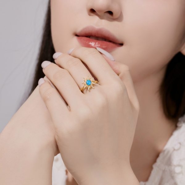 925 Sterling Silver 18K Gold Plated Synthetic Opal Ring