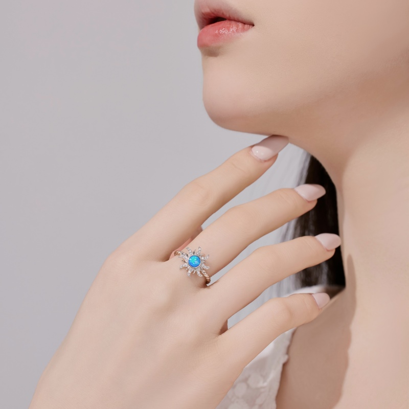925 Sterling Silver Blue Synthetic Opal Ring