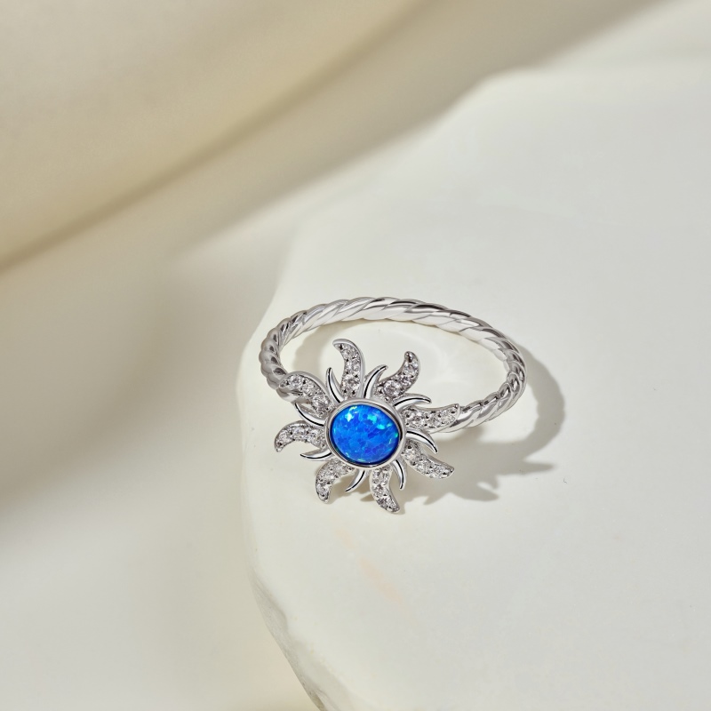 925 Sterling Silver Blue Synthetic Opal Ring - Image 2