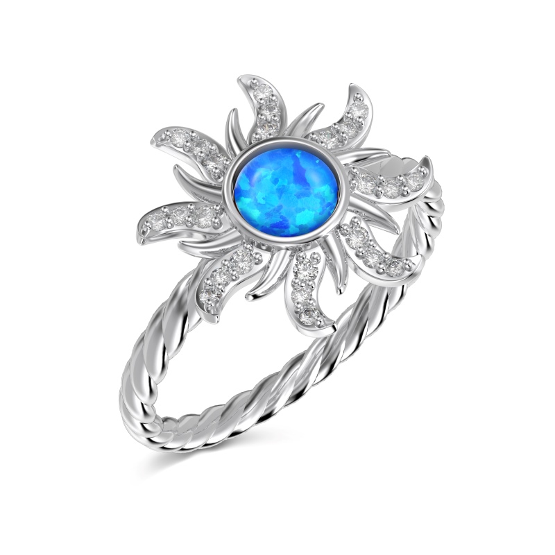 925 Sterling Silver Blue Synthetic Opal Ring - Image 3