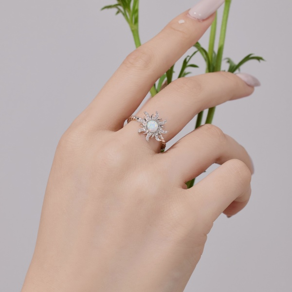 925 Sterling Silver White Opal Ring - Image 4