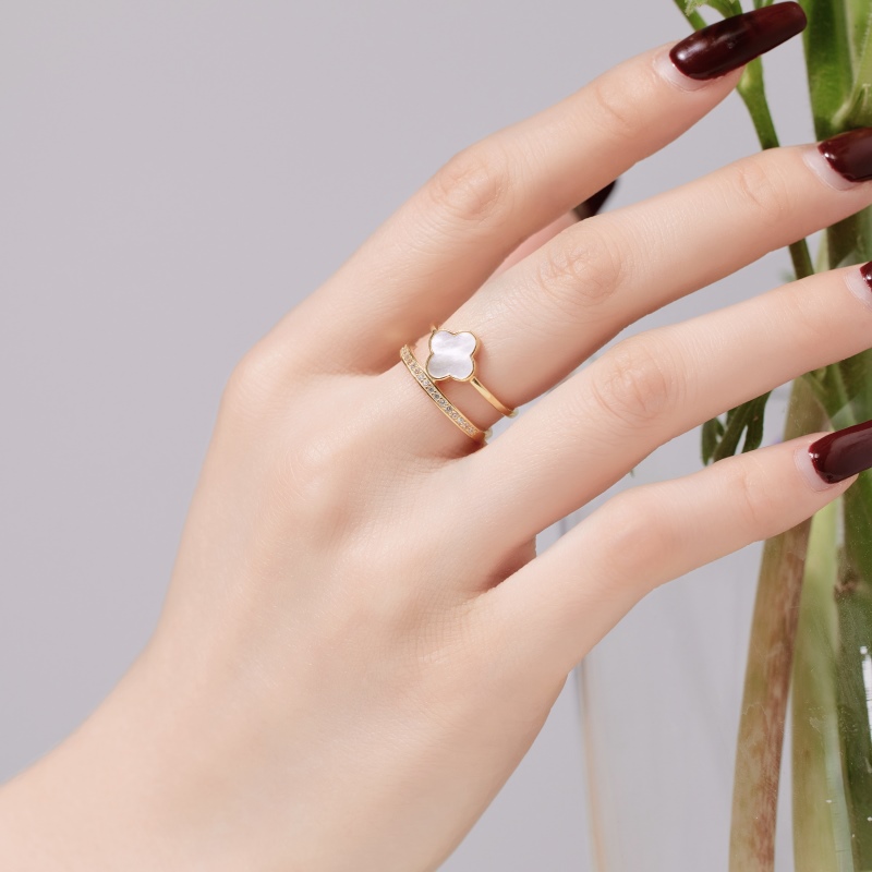 925 Sterling Silver 18K Gold Plated White Shell Ring - Image 2