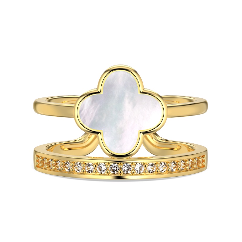 925 Sterling Silver 18K Gold Plated White Shell Ring - Image 3
