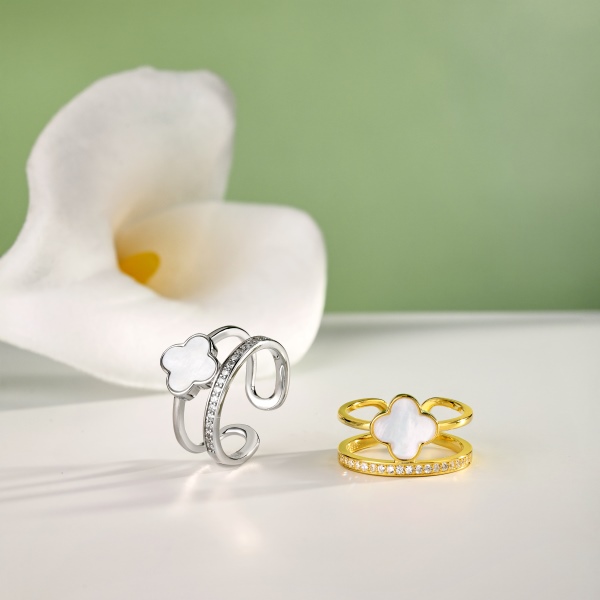 925 Sterling Silver 18K Gold Plated White Shell Ring - Image 5
