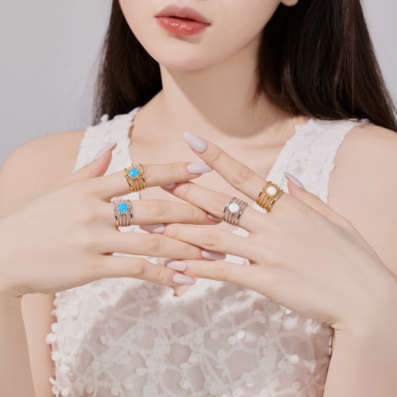 925 Sterling Silver 18K Gold Plated Synthetic Opal Ring