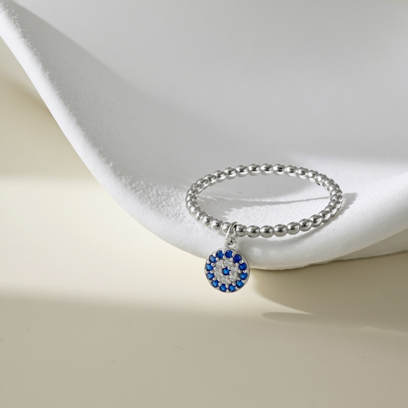 925 Sterling Silver Blue and White Cubic Zirconia Evil Eyes Ring - Image 2