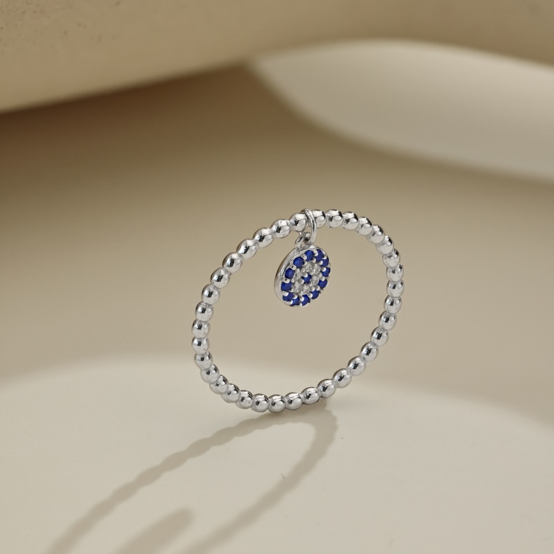 925 Sterling Silver Blue and White Cubic Zirconia Evil Eyes Ring - Image 3