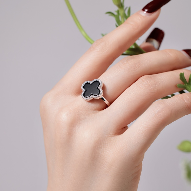 925 Sterling Silver Black Agate Ring