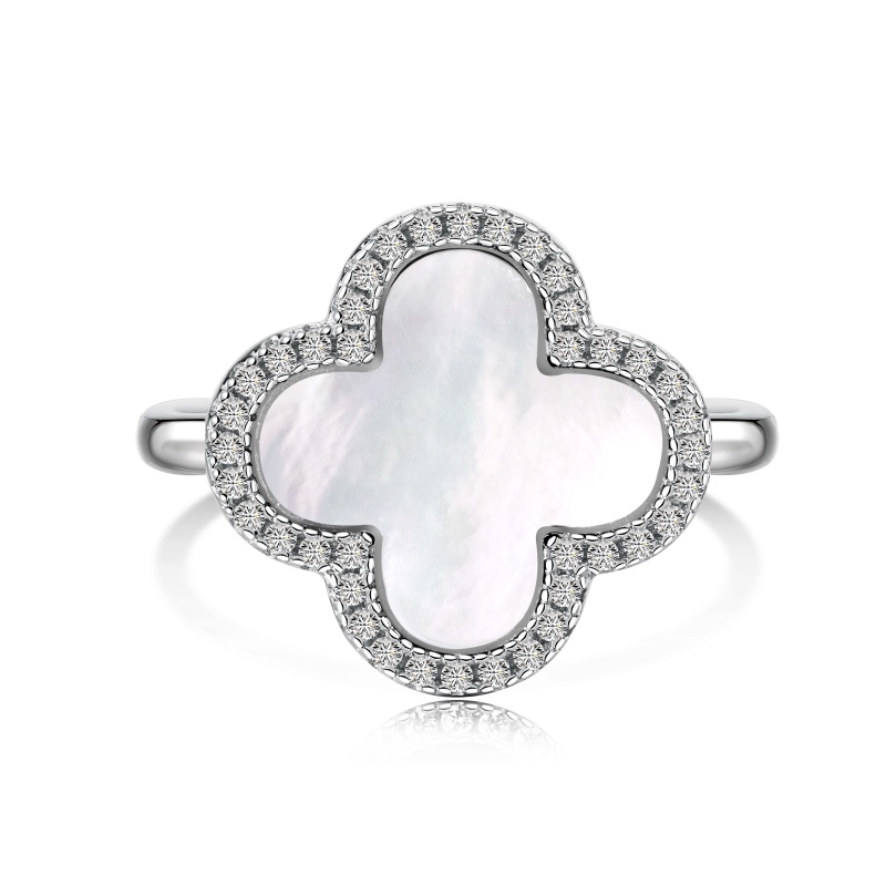 925 Sterling Silver White Shell White Mother of Pearl Round Zirconia Ring - Image 2