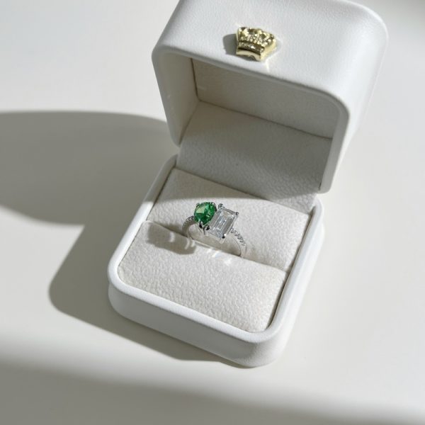 925 Sterling Silver Pear and Rectangular Cut Ring