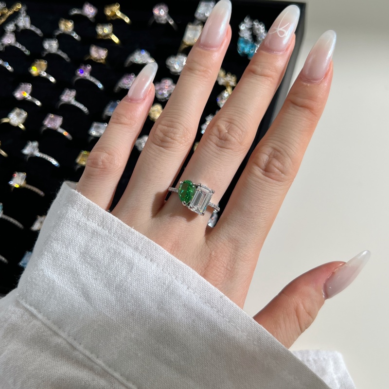 925 Sterling Silver Pear and Rectangular Cut Ring - Image 3