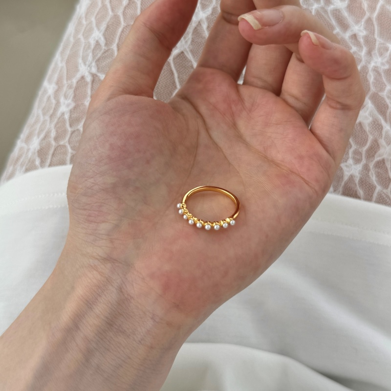 925 Sterling Silver 18K Gold Plated Pearl Ring - Image 2